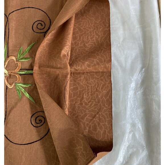 Vintage 70s Handmade Pillow Cover Sham 20"x19" Brown Embroidered Floral Boho MCM - Picture 6 of 8